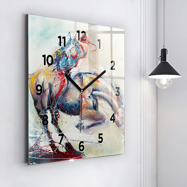 Wanduhr quadratisch mit motiv Illustration Galoppierende Pferde