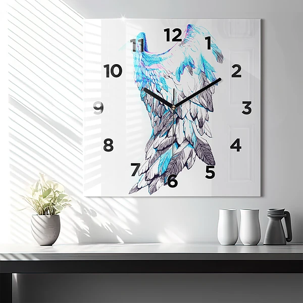 Wanduhr modern quadratisch Nachgeahmte Vogelschwingen