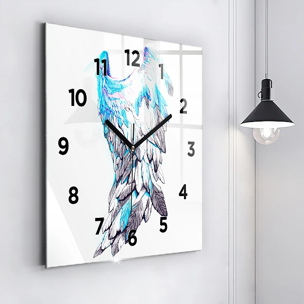Wanduhr modern quadratisch Nachgeahmte Vogelschwingen