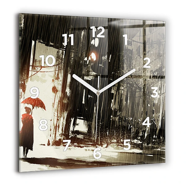 Wanduhr quadratisch mit motiv Frau in einer regnerischen Nacht