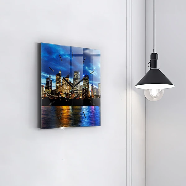 Wanduhr quadratisch Sydney am Abend