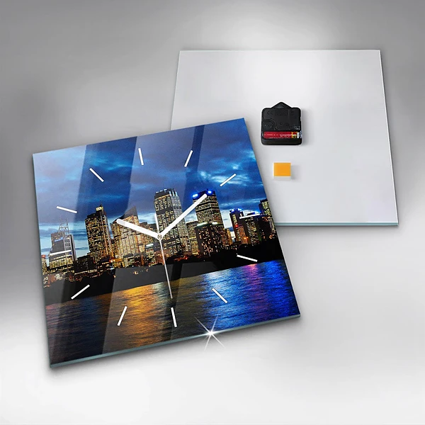 Wanduhr quadratisch Sydney am Abend