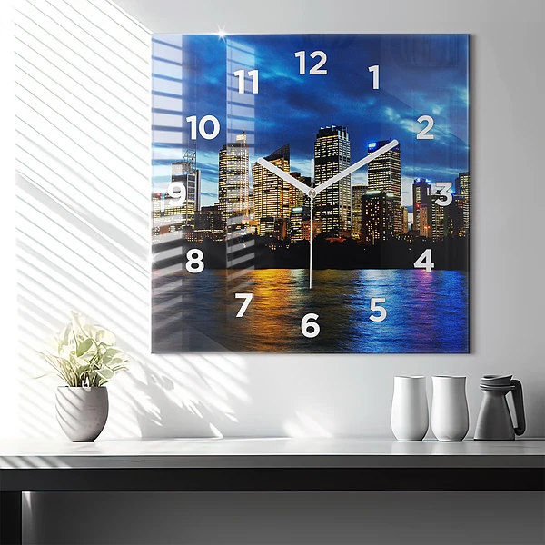 Wanduhr quadratisch Sydney am Abend