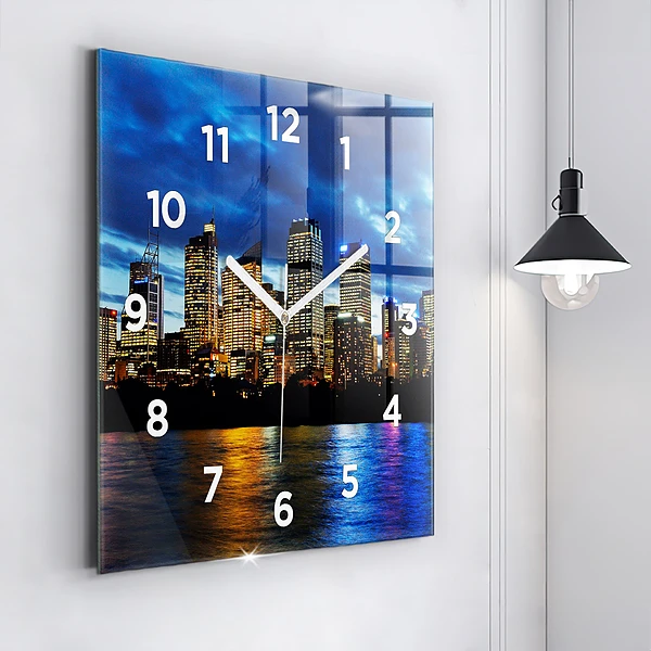 Wanduhr quadratisch Sydney am Abend