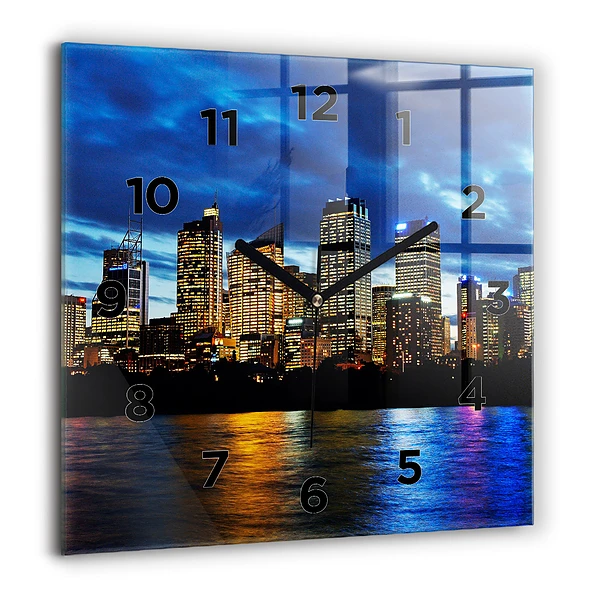 Wanduhr quadratisch Sydney am Abend