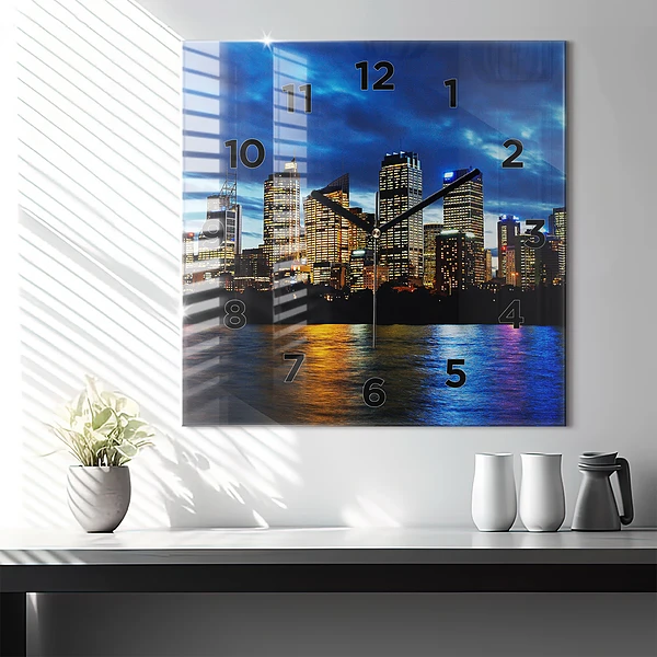 Wanduhr quadratisch Sydney am Abend