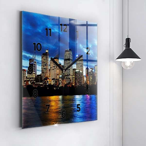 Wanduhr quadratisch Sydney am Abend