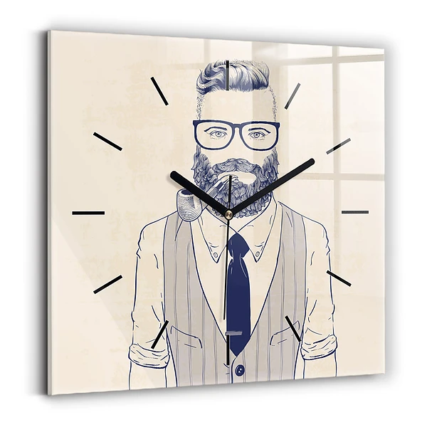 Wanduhr modern quadratisch Mann mit Bart