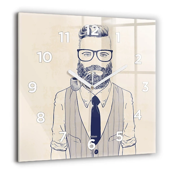 Wanduhr modern quadratisch Mann mit Bart