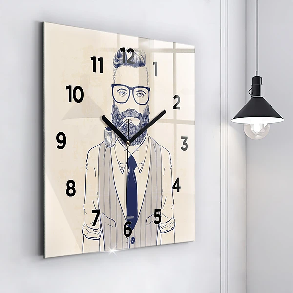 Wanduhr modern quadratisch Mann mit Bart