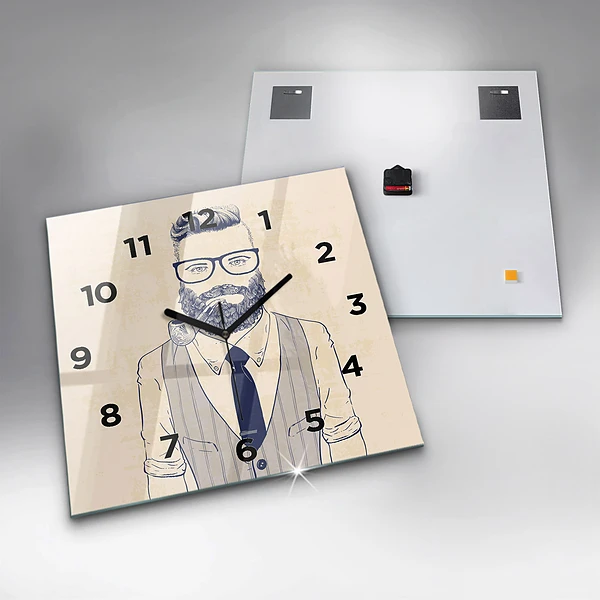 Wanduhr modern quadratisch Mann mit Bart
