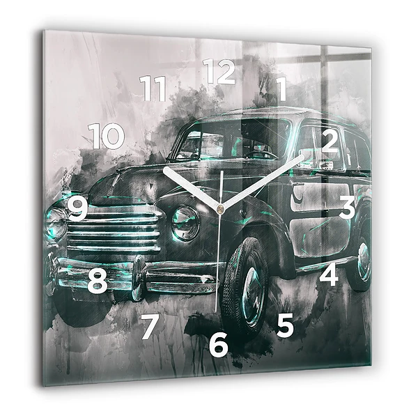 Wanduhr modern quadratisch Oldschool Auto