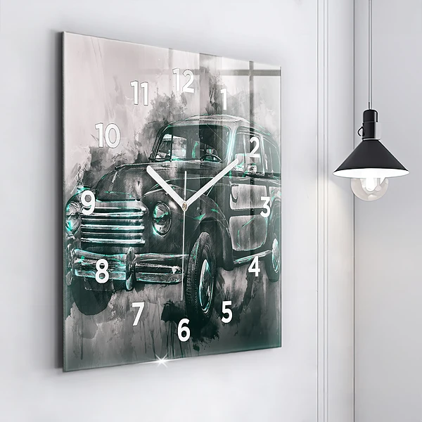 Wanduhr modern quadratisch Oldschool Auto