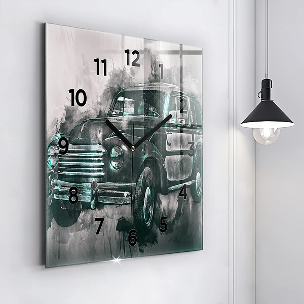Wanduhr modern quadratisch Oldschool Auto