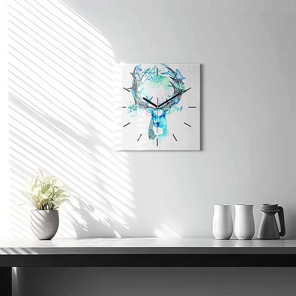 Wanduhr quadratisch mit motiv Illustration eines Rehs