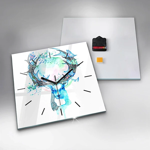 Wanduhr quadratisch mit motiv Illustration eines Rehs