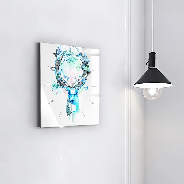 Wanduhr quadratisch mit motiv Illustration eines Rehs