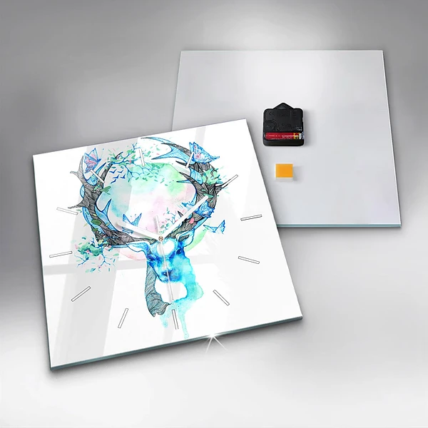 Wanduhr quadratisch mit motiv Illustration eines Rehs