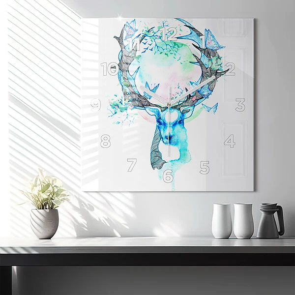 Wanduhr quadratisch mit motiv Illustration eines Rehs