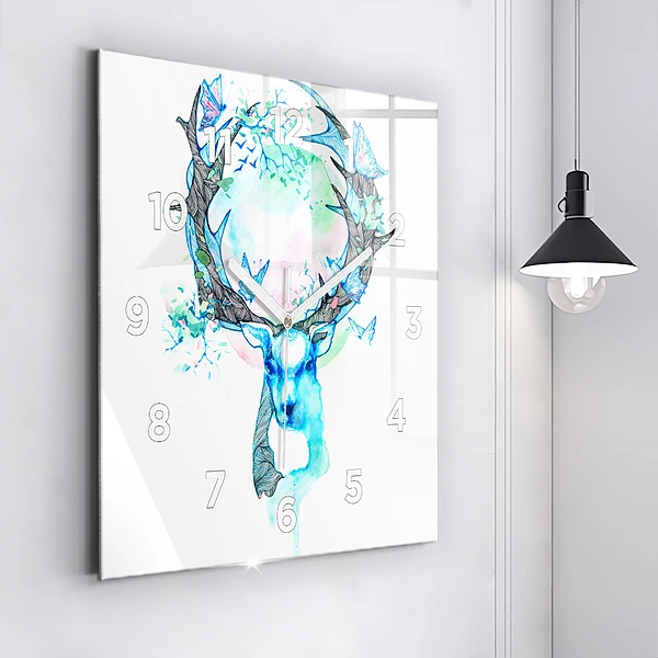 Wanduhr quadratisch mit motiv Illustration eines Rehs