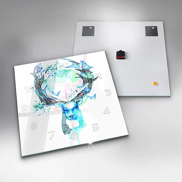 Wanduhr quadratisch mit motiv Illustration eines Rehs