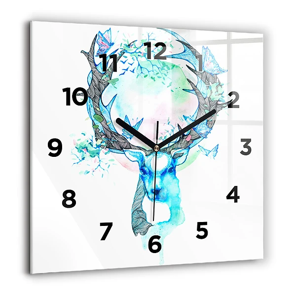 Wanduhr quadratisch mit motiv Illustration eines Rehs