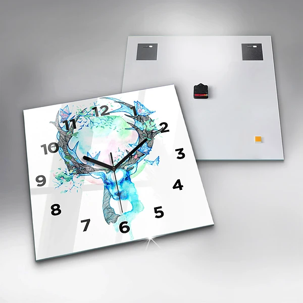 Wanduhr quadratisch mit motiv Illustration eines Rehs