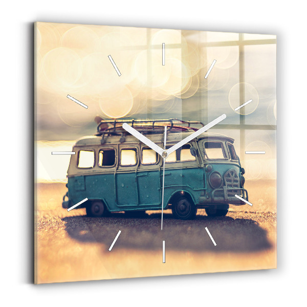 Wanduhr quadratisch Camper am Strand
