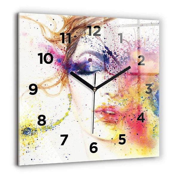 Wanduhr quadratisch mit motiv Porträt einer geheimnisvollen Frau