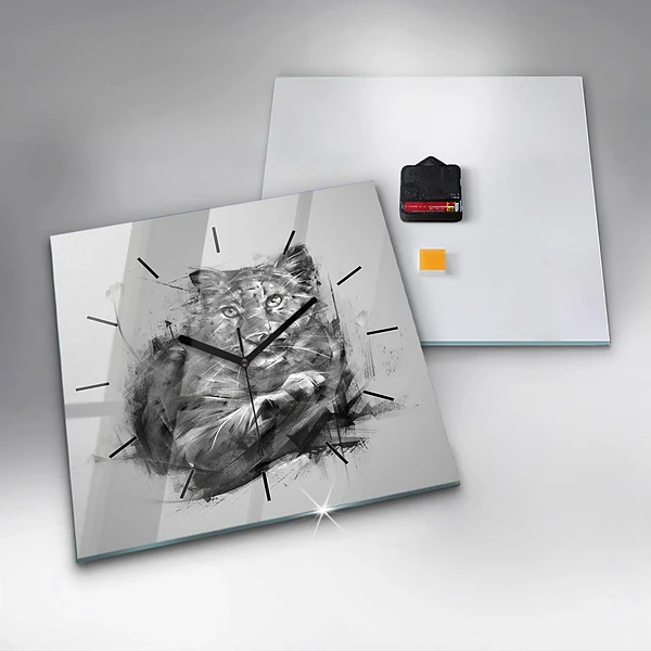 Wanduhr quadratisch Gemalter Löwe