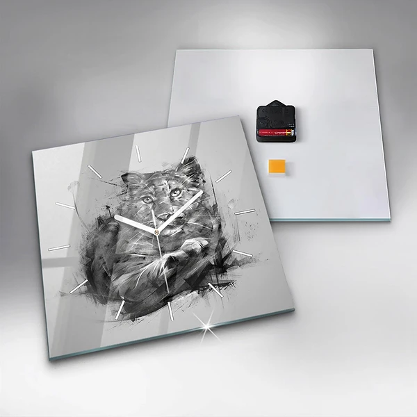 Wanduhr quadratisch Gemalter Löwe