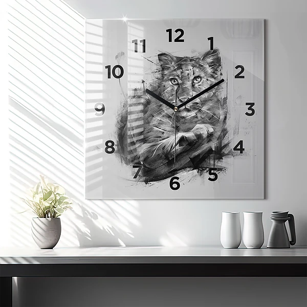 Wanduhr quadratisch Gemalter Löwe
