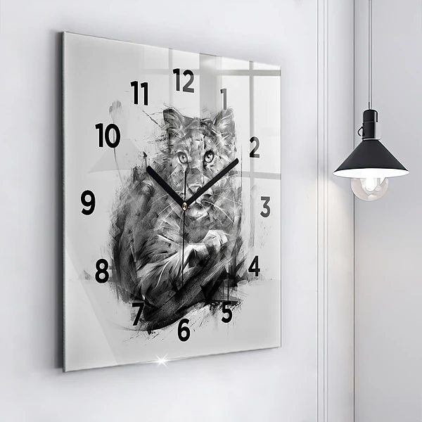 Wanduhr quadratisch Gemalter Löwe