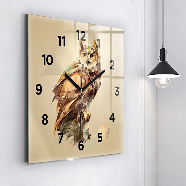 Wanduhr quadratisch Eule - ein Zeichen der Weisheit