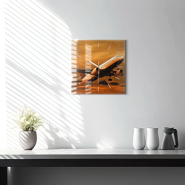 Wanduhr modern quadratisch Reise mit dem Flugzeug