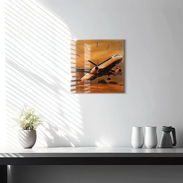 Wanduhr modern quadratisch Reise mit dem Flugzeug