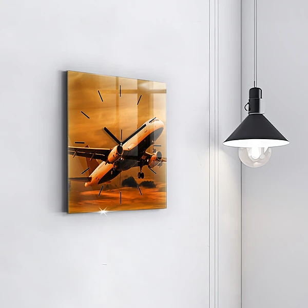 Wanduhr modern quadratisch Reise mit dem Flugzeug