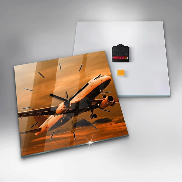 Wanduhr modern quadratisch Reise mit dem Flugzeug