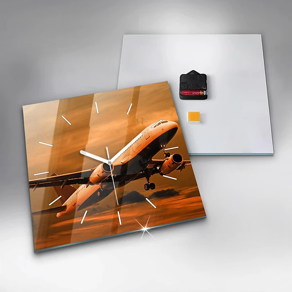 Wanduhr modern quadratisch Reise mit dem Flugzeug