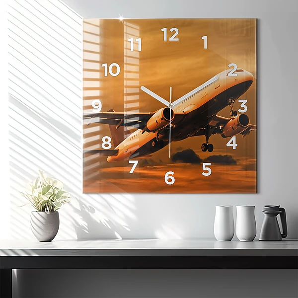 Wanduhr modern quadratisch Reise mit dem Flugzeug