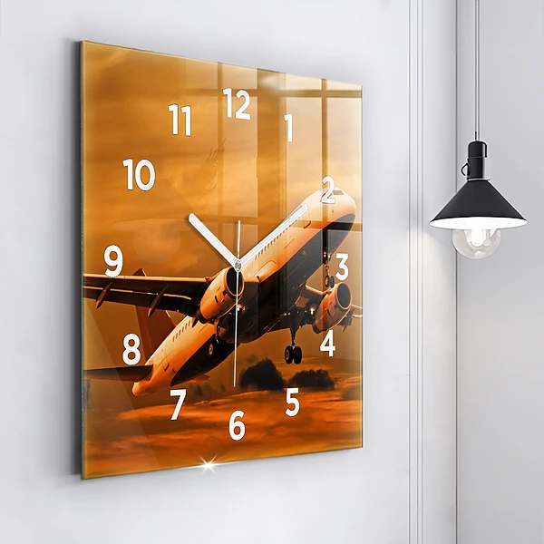 Wanduhr modern quadratisch Reise mit dem Flugzeug