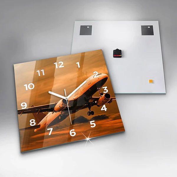 Wanduhr modern quadratisch Reise mit dem Flugzeug