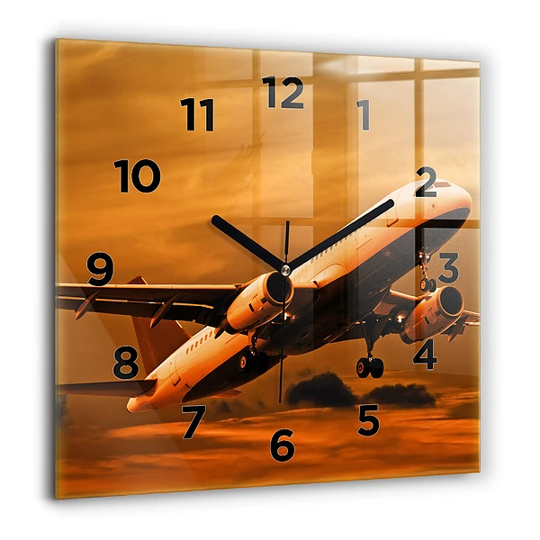 Wanduhr modern quadratisch Reise mit dem Flugzeug