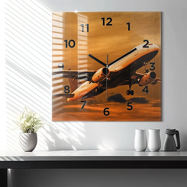 Wanduhr modern quadratisch Reise mit dem Flugzeug