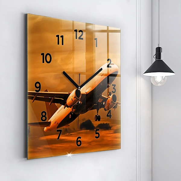 Wanduhr modern quadratisch Reise mit dem Flugzeug