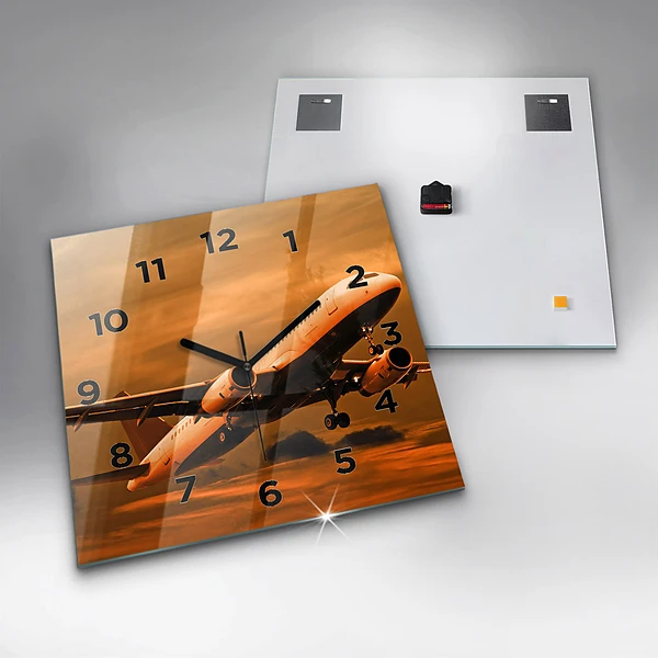 Wanduhr modern quadratisch Reise mit dem Flugzeug