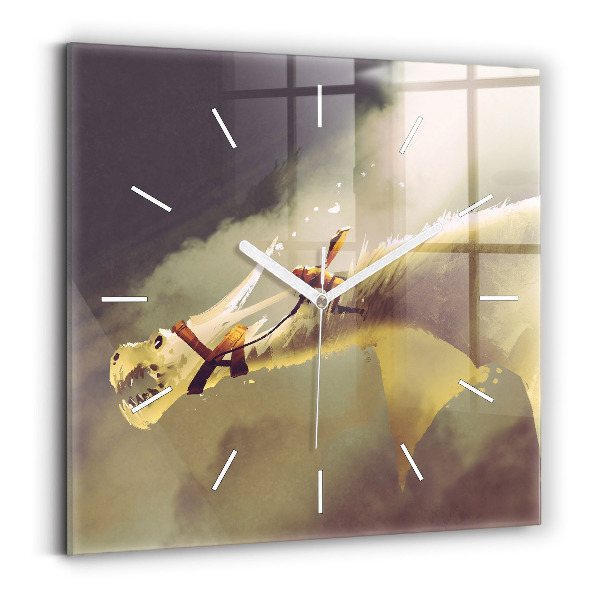 Wanduhr quadratisch Illustration eines Drachenreiters