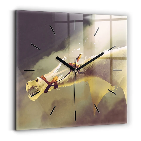 Wanduhr quadratisch Illustration eines Drachenreiters