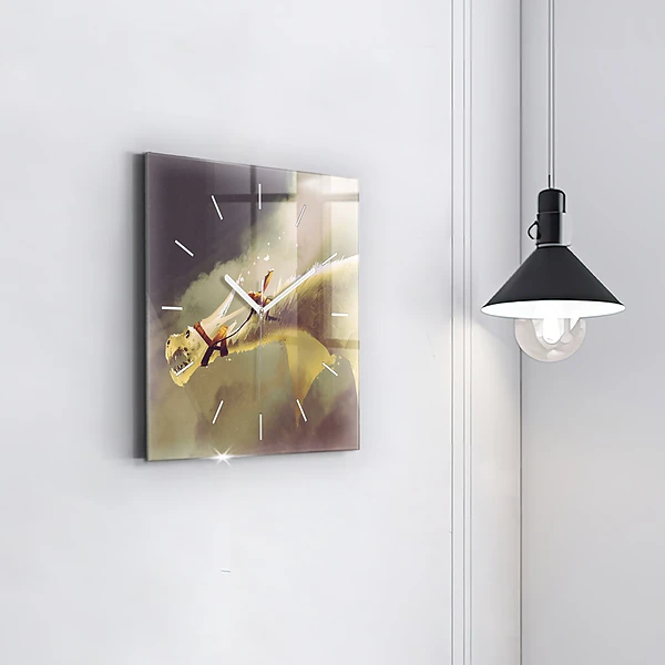 Wanduhr quadratisch Illustration eines Drachenreiters