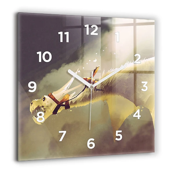 Wanduhr quadratisch Illustration eines Drachenreiters